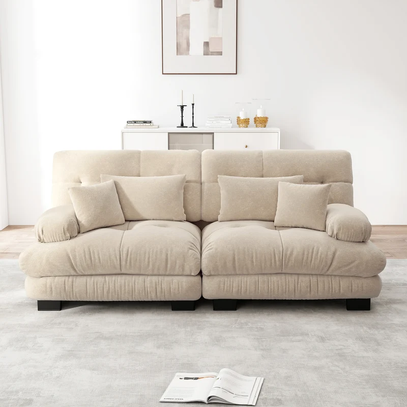 Canapé 3 places modulable en chenille beige avec coussins 220 cm NEXUSREX