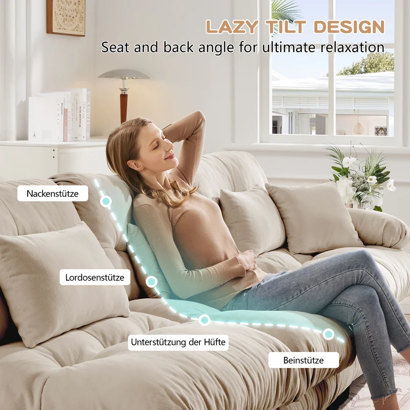Canapé 3 places modulable en chenille beige avec coussins 220 cm NEXUSREX