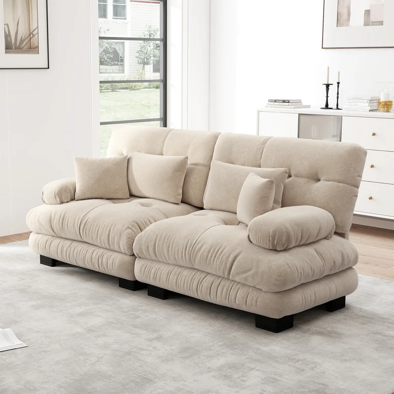 Canapé 3 places modulable en chenille beige avec coussins 220 cm NEXUSREX