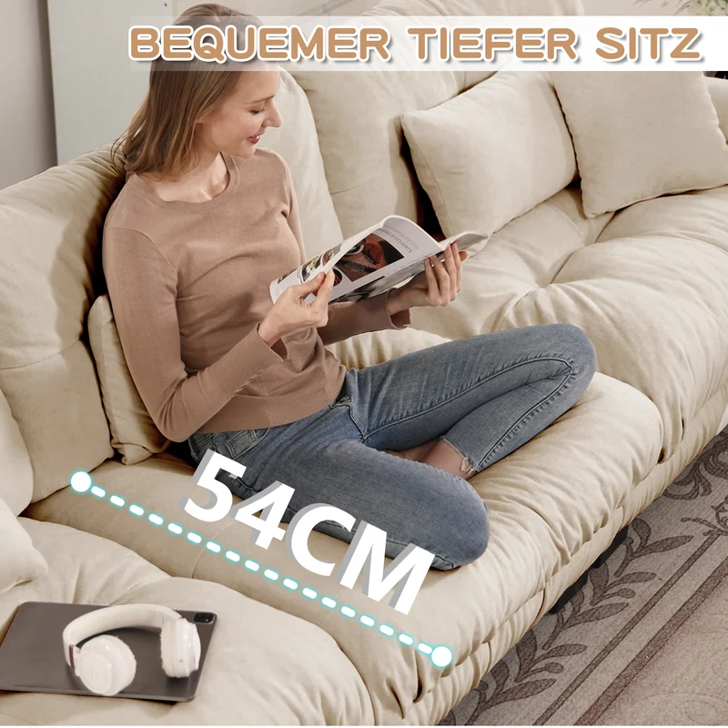 Canapé 3 places modulable en chenille beige avec coussins 220 cm NEXUSREX