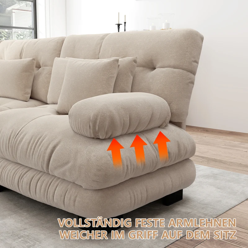 Canapé 3 places modulable en chenille beige avec coussins 220 cm NEXUSREX