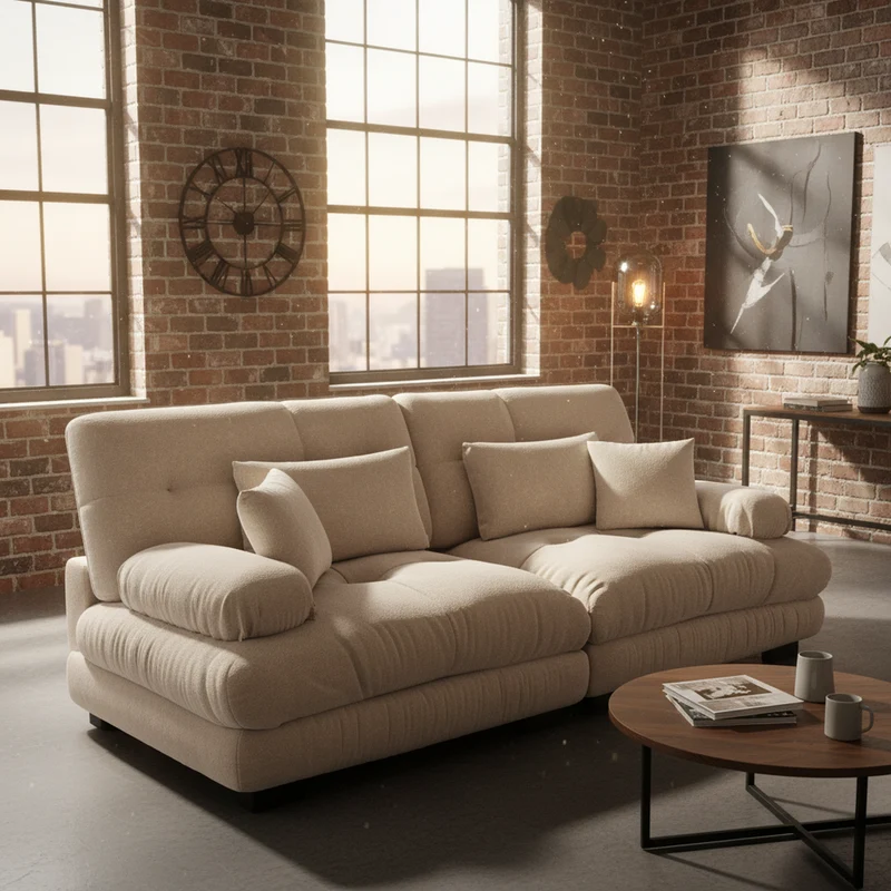 Canapé 3 places modulable en chenille beige avec coussins 220 cm NEXUSREX