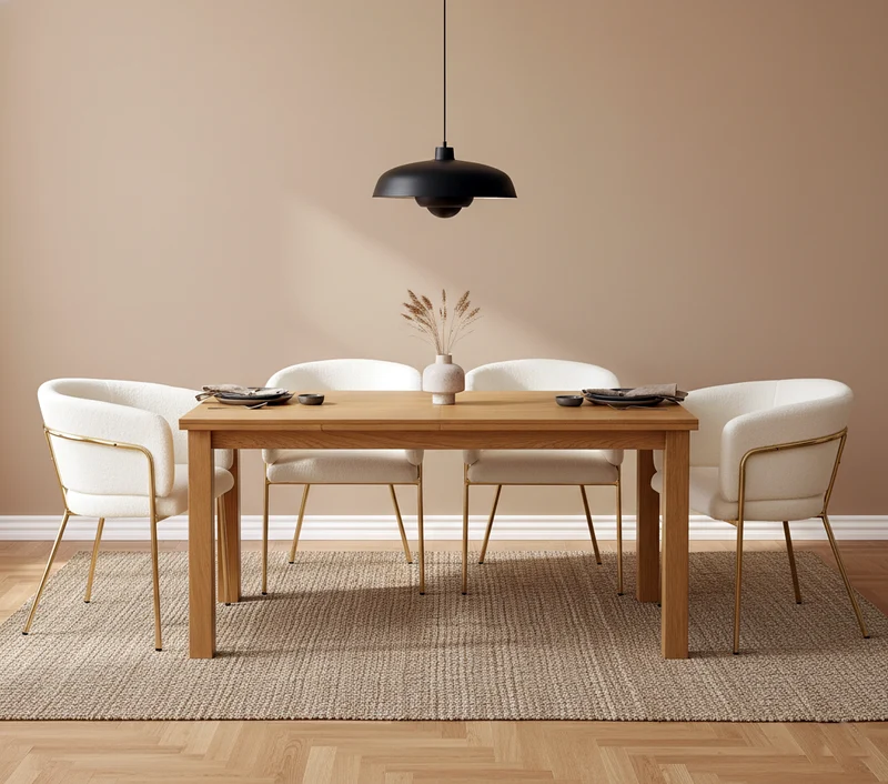Chaise de salle à manger tissu bouclé beige, avec pieds métalliques dorés PETALVEIN