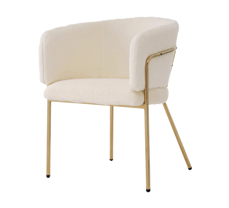 Chaise de salle à manger tissu bouclé beige, avec pieds métalliques dorés PETALVEIN
