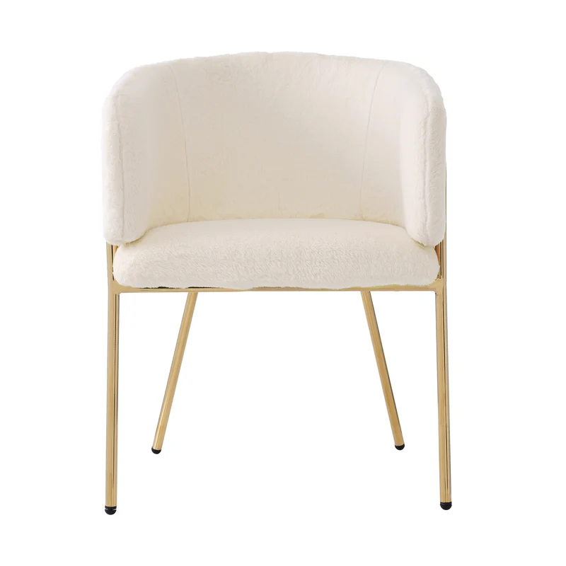 Chaise de salle à manger tissu bouclé beige, avec pieds métalliques dorés PETALVEIN