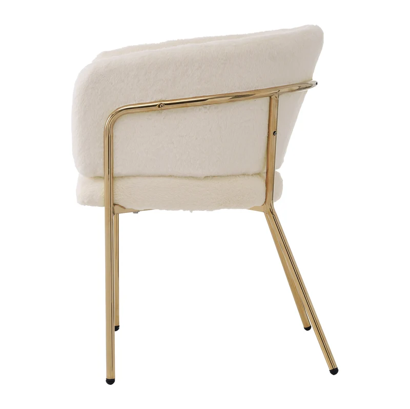 Chaise de salle à manger tissu bouclé beige, avec pieds métalliques dorés PETALVEIN
