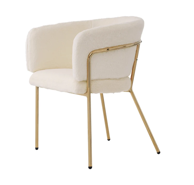 Chaise de salle à manger tissu bouclé beige, avec pieds métalliques dorés PETALVEIN