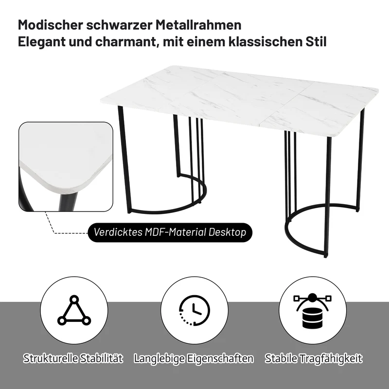 Table à manger rectangulaire moderne effet marbre blanc structure en métal noir 140 x 80 cm DRICALS