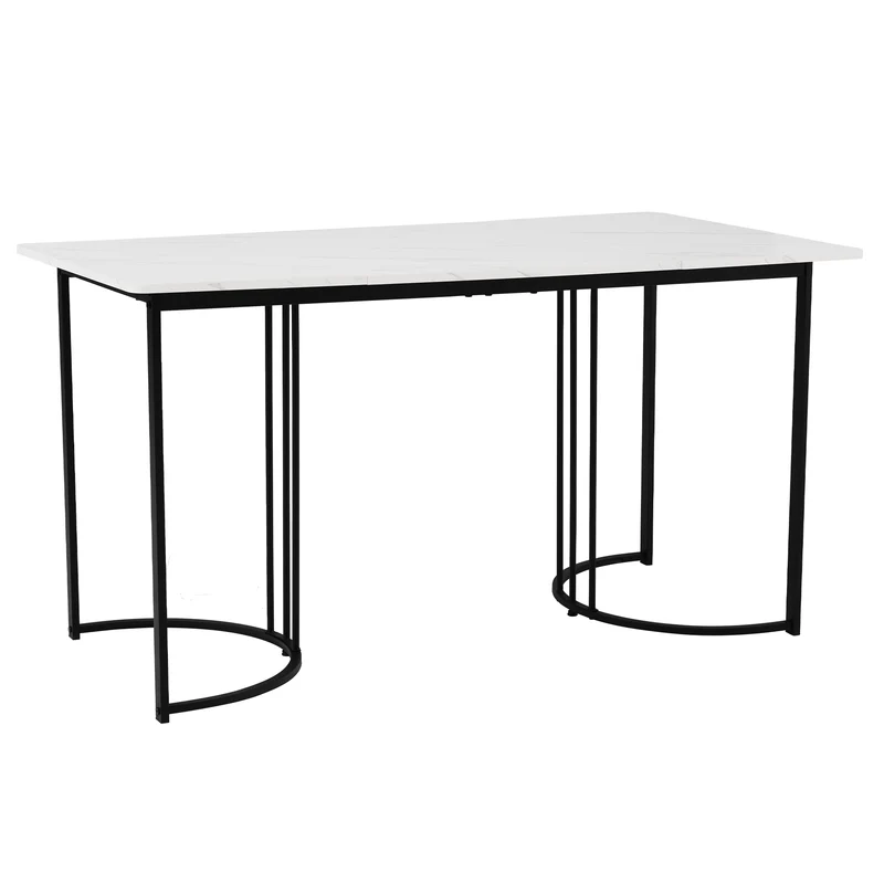 Table à manger rectangulaire moderne effet marbre blanc structure en métal noir 140 x 80 cm DRICALS