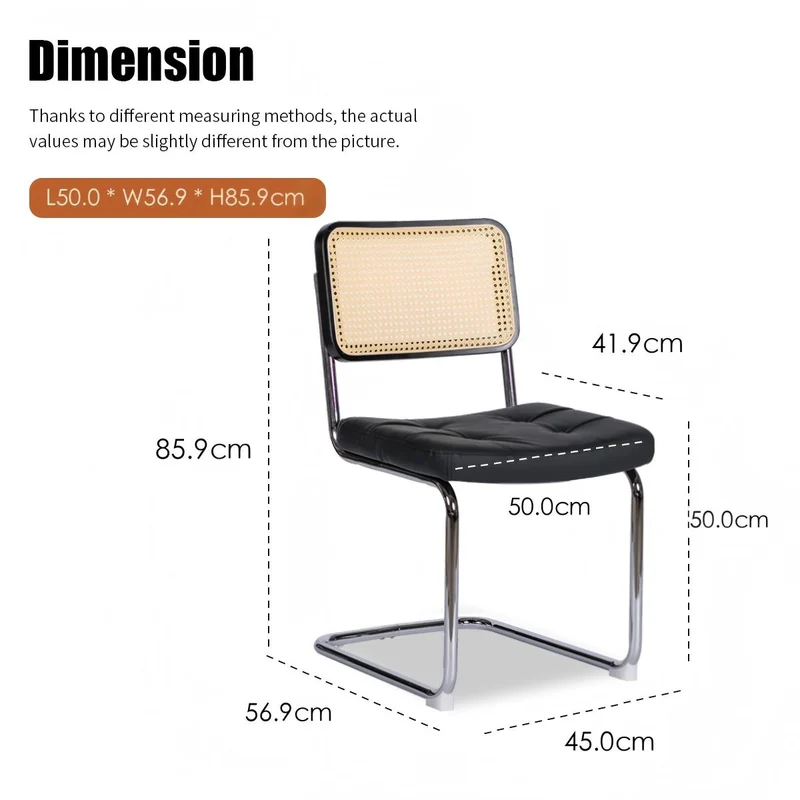 Lot de 2 chaises de salle à manger Breuer en PU noir et dossier en rotin, pieds chromés FLARERYN