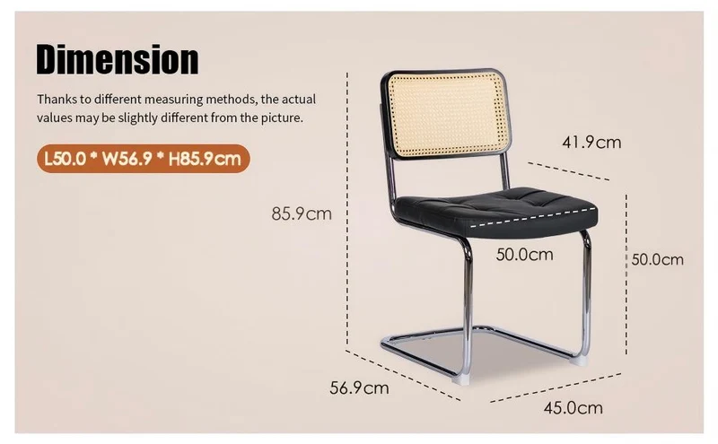 Lot de 2 chaises de salle à manger Breuer en PU noir et dossier en rotin, pieds chromés FLARERYN