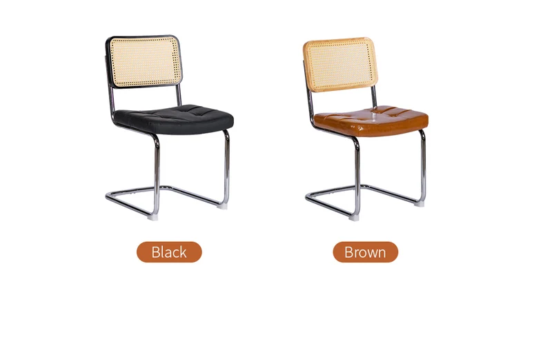 Lot de 2 chaises de salle à manger Breuer en PU noir et dossier en rotin, pieds chromés FLARERYN