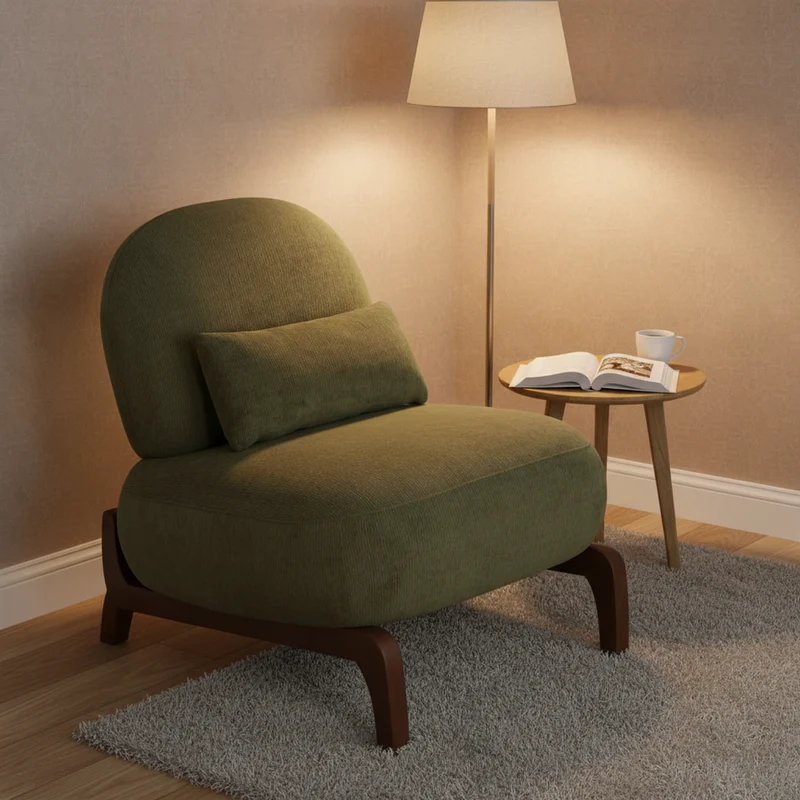 Fauteuil en velours vert olive, pieds en bois massif 86,9x72,1x69,9cm FLAREMEK