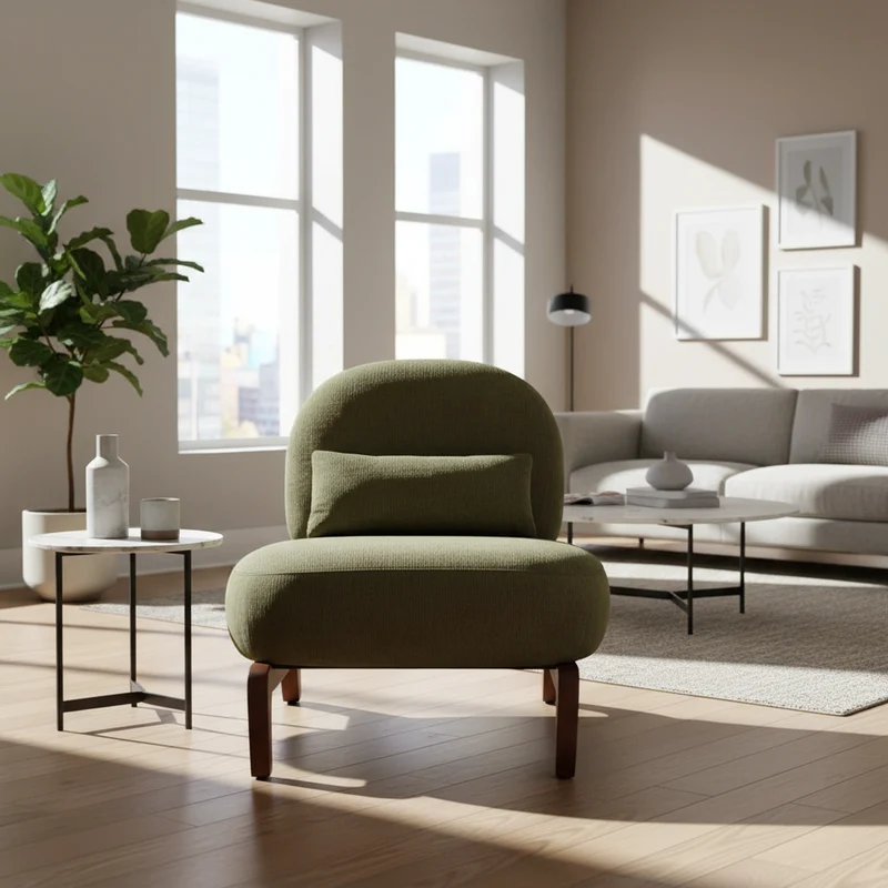 Fauteuil en velours vert olive, pieds en bois massif 86,9x72,1x69,9cm FLAREMEK