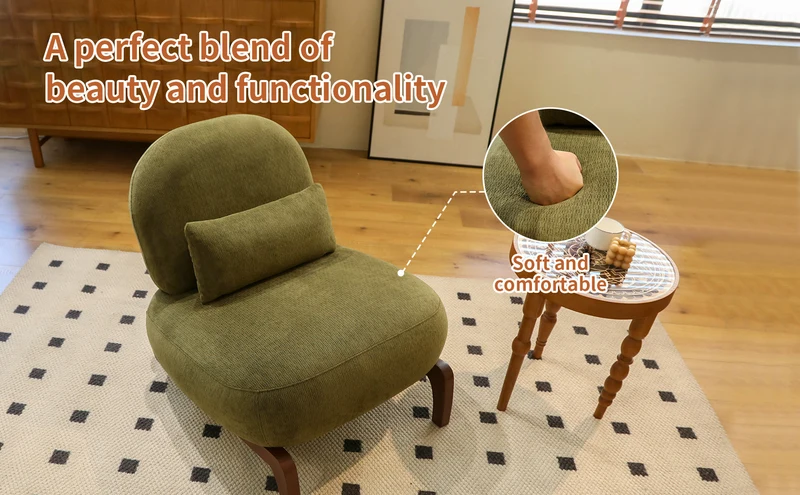 Fauteuil en velours vert olive, pieds en bois massif 86,9x72,1x69,9cm FLAREMEK