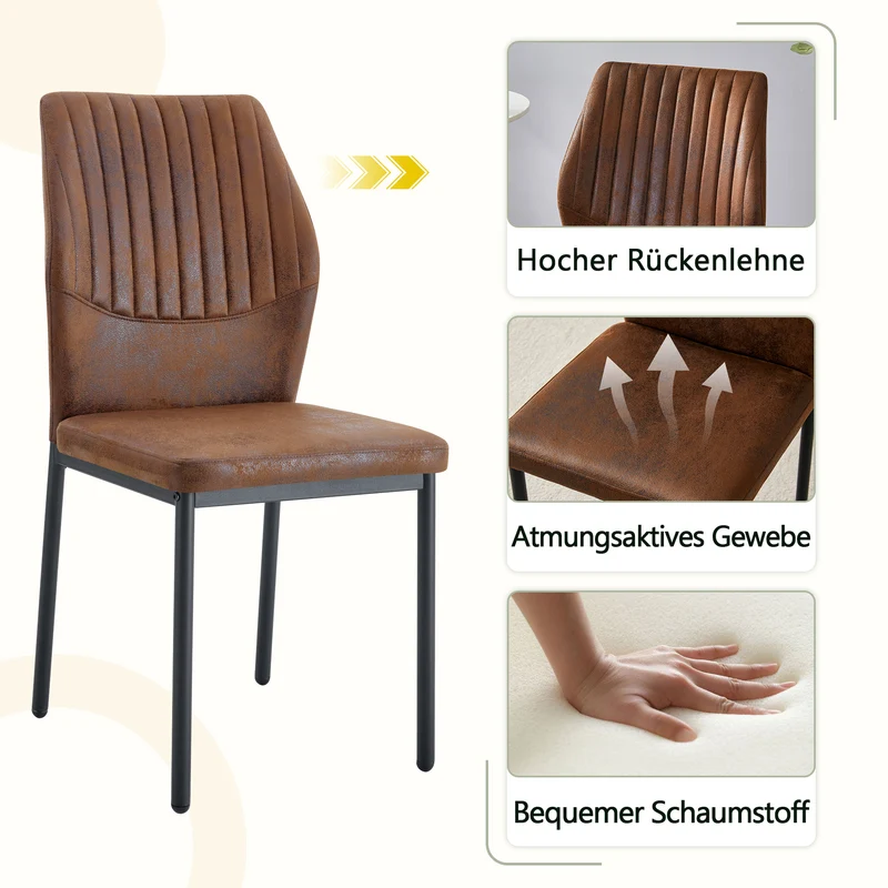 Lot de 4 chaises de salle à manger tissu technique marron, pieds métal noir FLARETHAL