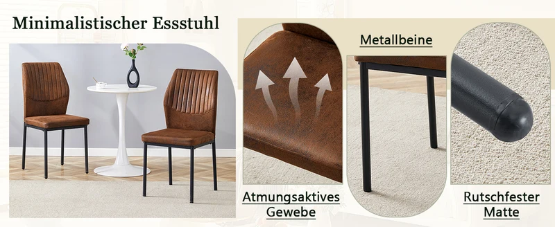 Lot de 4 chaises de salle à manger tissu technique marron, pieds métal noir FLARETHAL