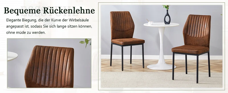 Lot de 4 chaises de salle à manger tissu technique marron, pieds métal noir FLARETHAL