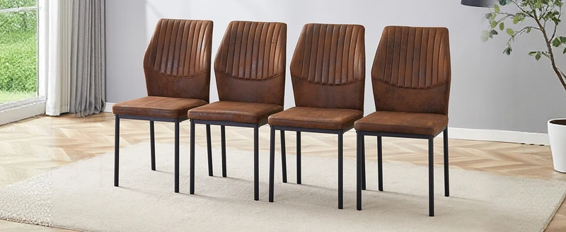 Lot de 4 chaises de salle à manger tissu technique marron, pieds métal noir FLARETHAL