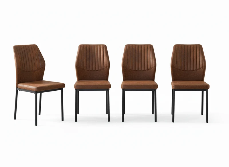Lot de 4 chaises de salle à manger tissu technique marron, pieds métal noir FLARETHAL