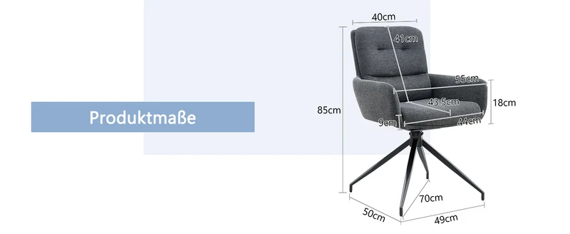 Lot de 2 chaises pivotantes 360° en lin gris foncé et pieds métal noir FLAREVYR