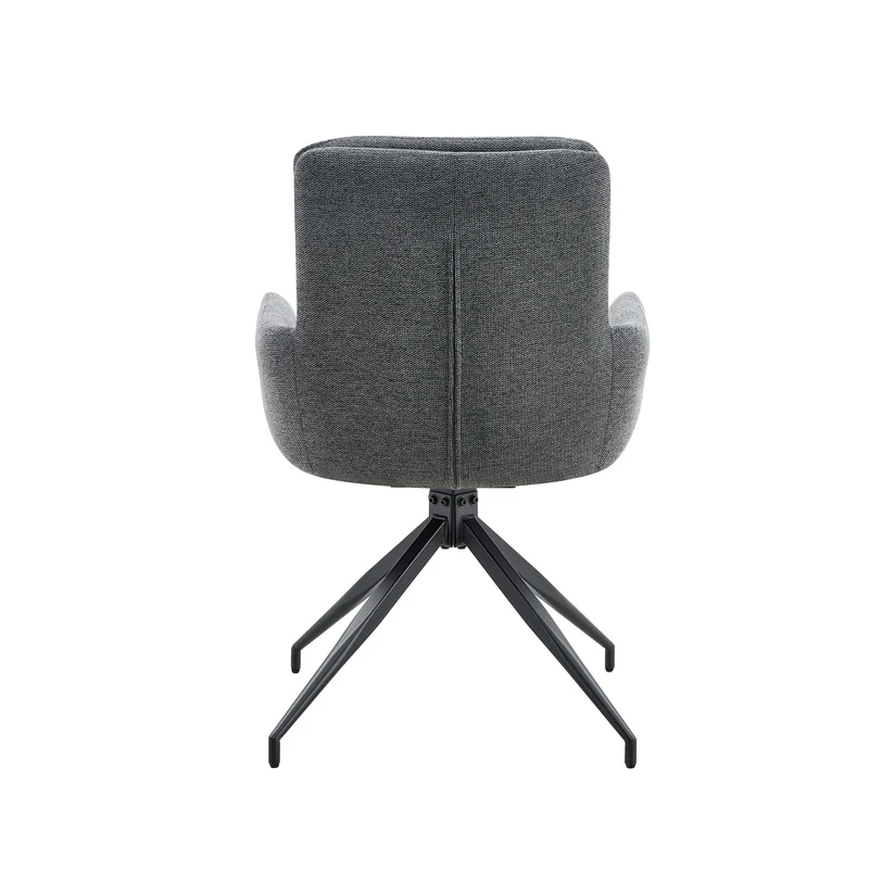 Lot de 2 chaises pivotantes 360° en lin gris foncé et pieds métal noir FLAREVYR