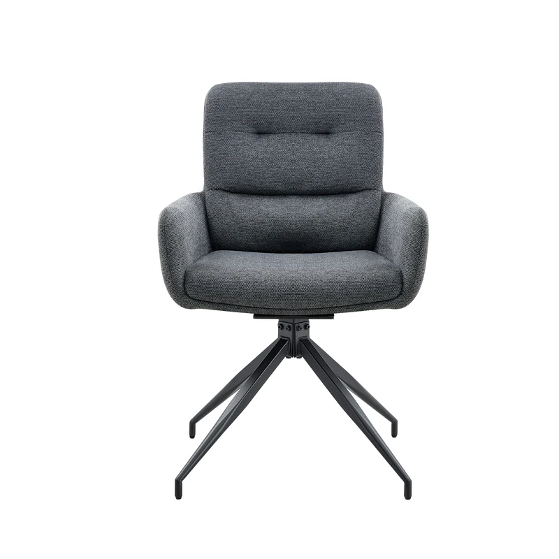 Lot de 2 chaises pivotantes 360° en lin gris foncé et pieds métal noir FLAREVYR