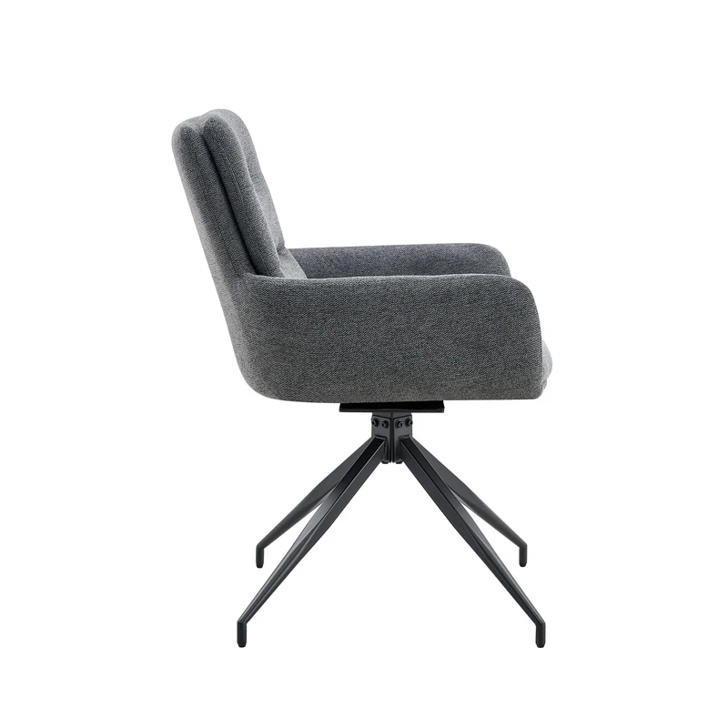 Lot de 2 chaises pivotantes 360° en lin gris foncé et pieds métal noir FLAREVYR
