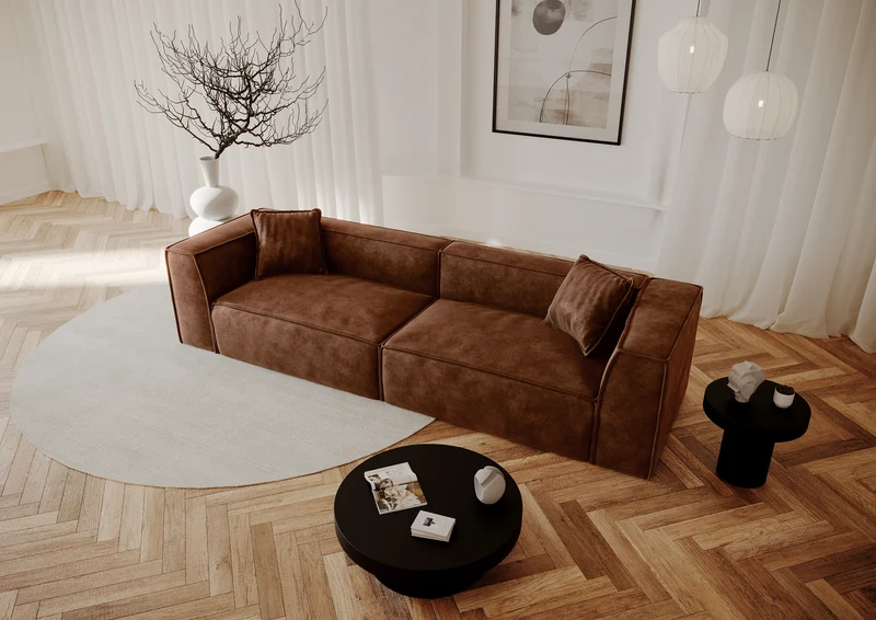Canapé 5 places ROLF Tissu effet cuir vintage
