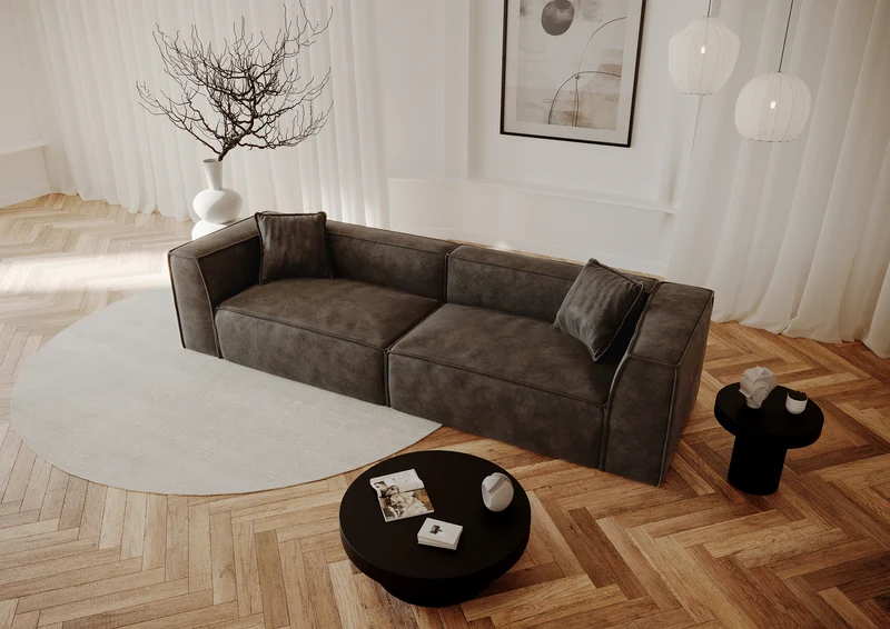 Canapé 5 places ROLF Tissu effet cuir vintage