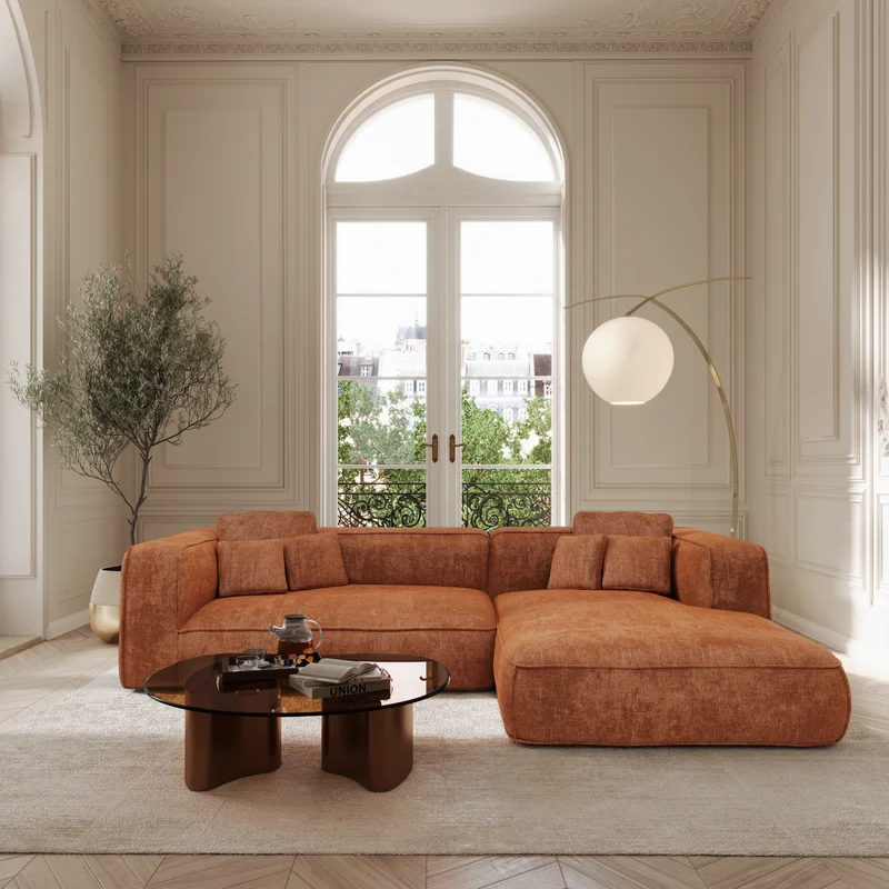 Canapé d'angle droit 280cm ROMY Velours tramé