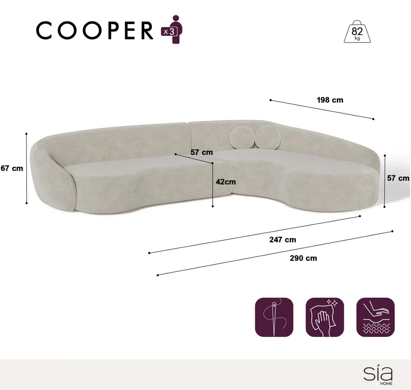 Canapé d'angle droit COOPER Tissu bouclette