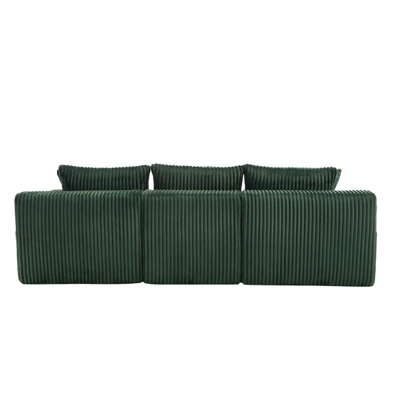 Canapé d'angle 3 places en velours côtelé vert émeraude, 5 coussins, poches latérales, porte-gobelet, sans montage FABRIC CEILING