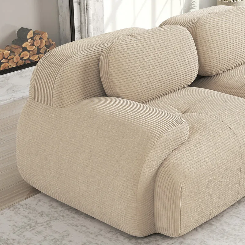 Canapé modulable 4 places en velours côtelé beige et accoudoirs courbés, sans montage FABRIC TABLE