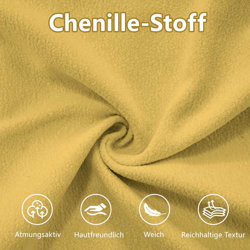 Canapé d'angle 3 places capitonné en chenille jaune, avec pouf 313x145cm ELEGANT WALL ART