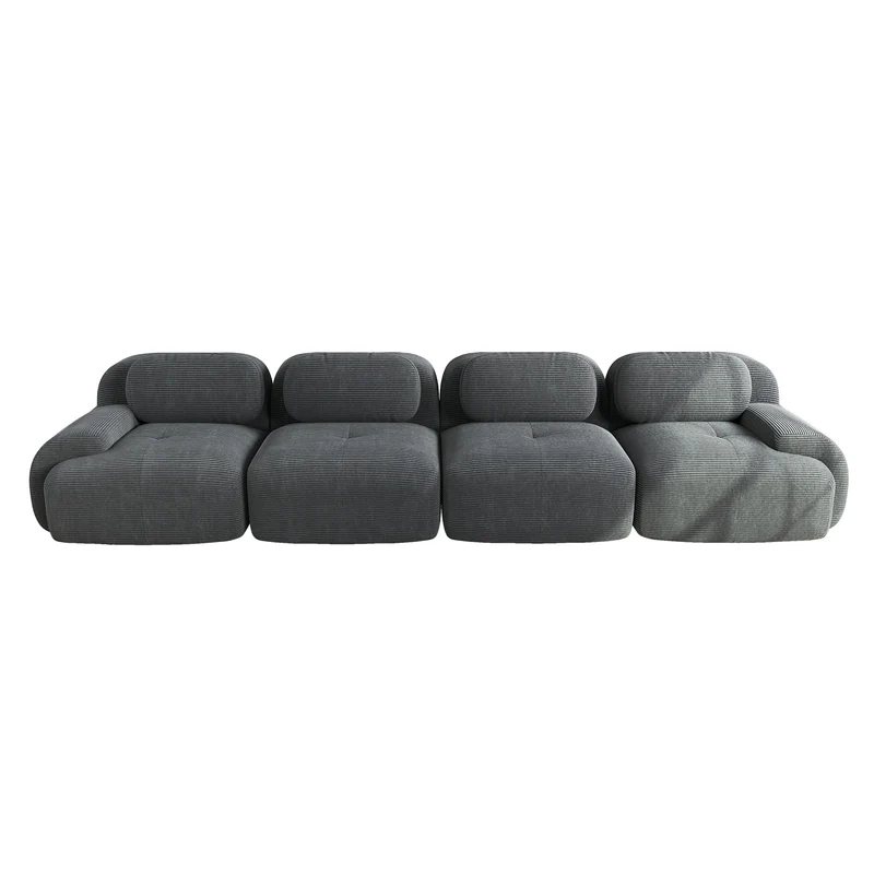 Canapé modulable 4 places en velours côtelé gris et accoudoirs courbés, sans montage FABRIC SCREEN