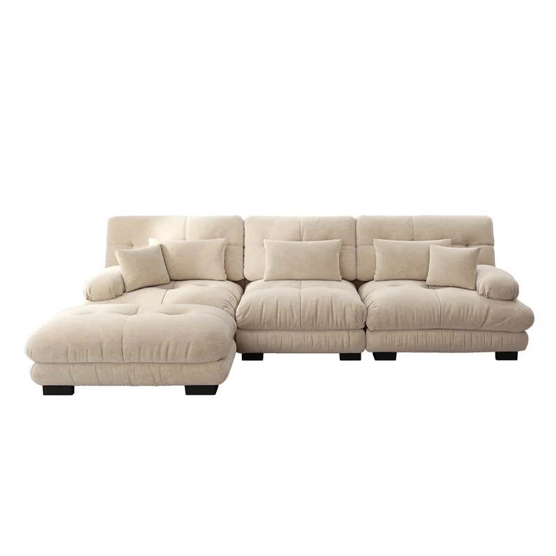 Canapé d'angle 3 places capitonné en chenille beige, avec pouf 313x145cm ELEGANT VASE SET