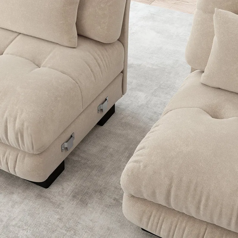 Canapé d'angle 3 places capitonné en chenille beige, avec pouf 313x145cm ELEGANT VASE SET