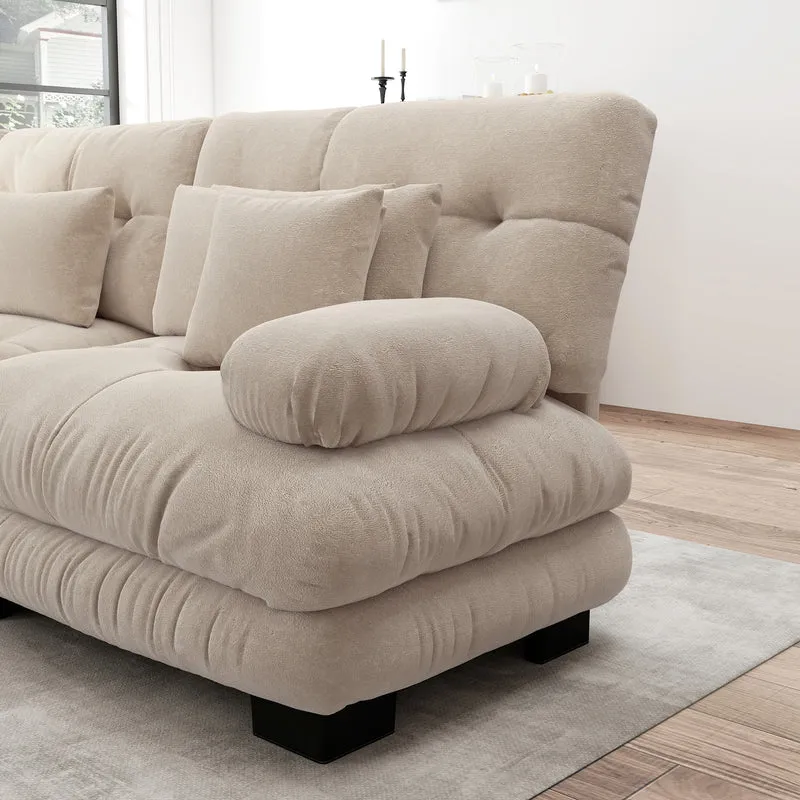 Canapé d'angle 3 places capitonné en chenille beige, avec pouf 313x145cm ELEGANT VASE SET