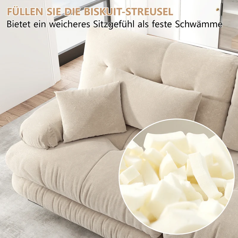 Canapé d'angle 3 places capitonné en chenille beige, avec pouf 313x145cm ELEGANT VASE SET