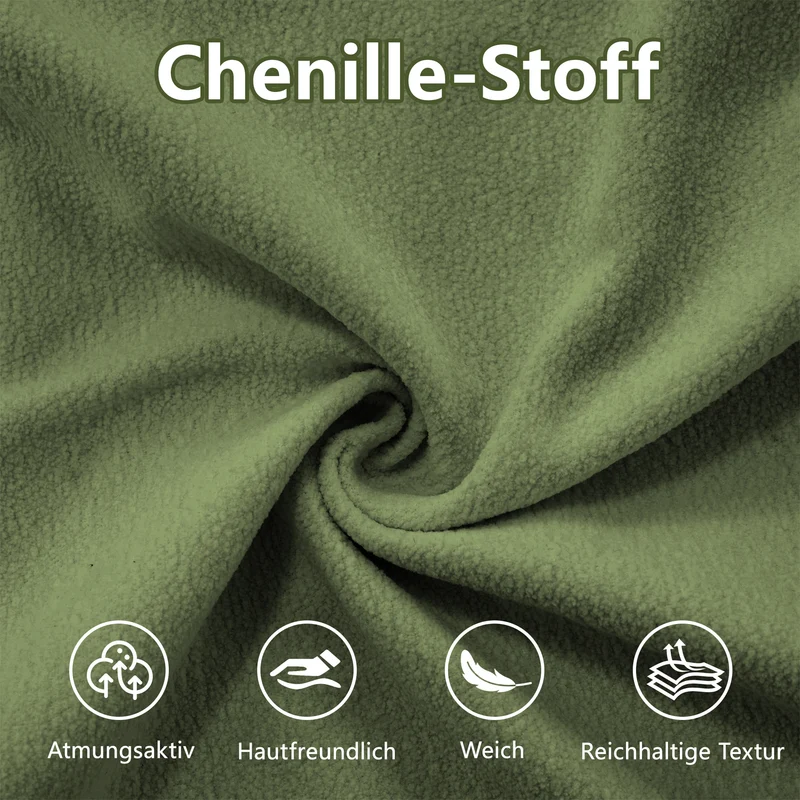 Canapé d'angle 3 places capitonné en chenille vert, avec pouf 313x145cm ELEGANT WALL HOME