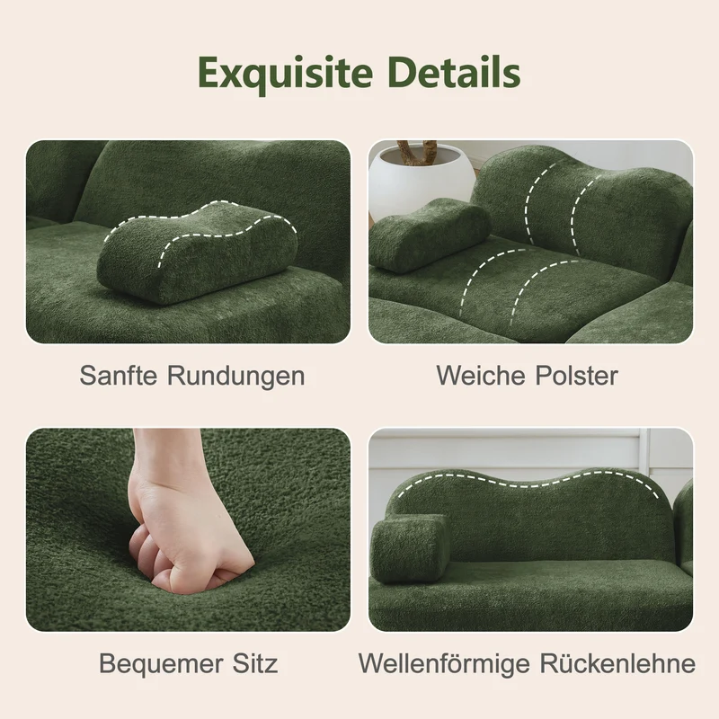 Canapé modulaire 2 places en velours vert foncé, forme ondulée, sans montage ELEGANT VASE HOME