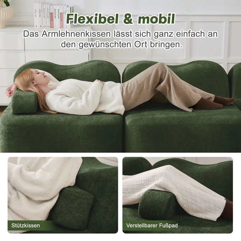 Canapé modulaire 2 places en velours vert foncé, forme ondulée, sans montage ELEGANT VASE HOME
