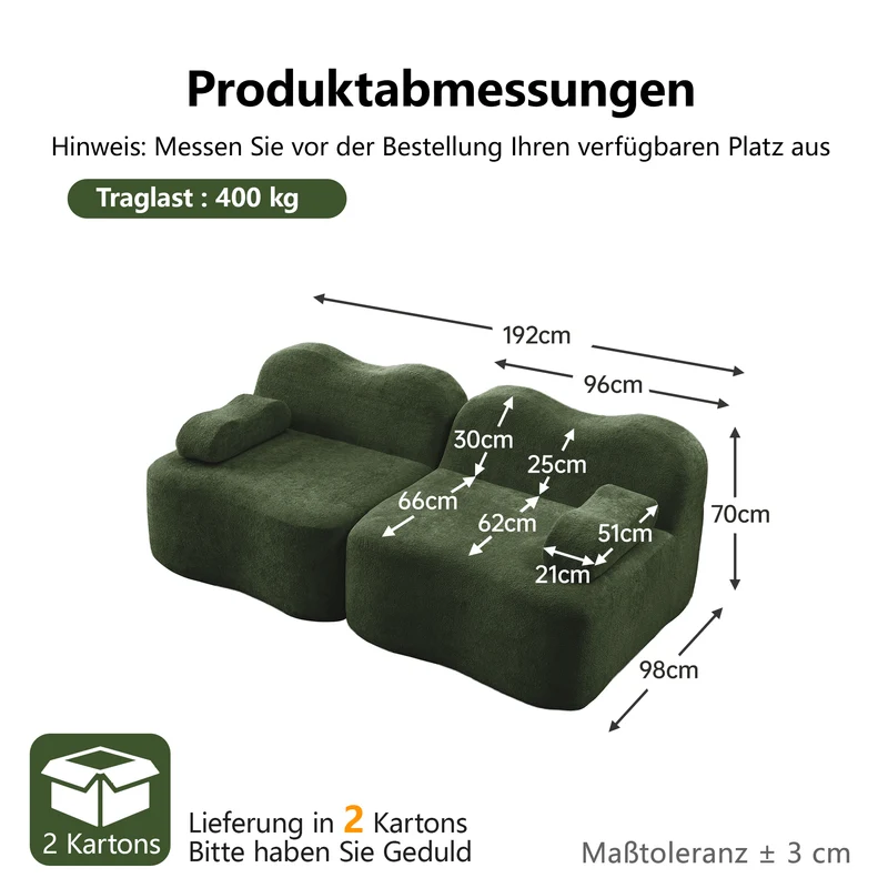 Canapé modulaire 2 places en velours vert foncé, forme ondulée, sans montage ELEGANT VASE HOME