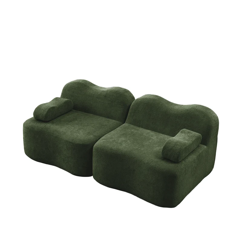 Canapé modulaire 2 places en velours vert foncé, forme ondulée, sans montage ELEGANT VASE HOME