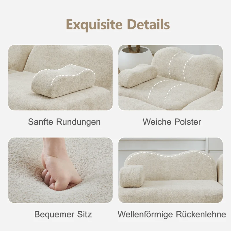 Canapé d'angle modulaire 2 places en velours beige avec pouf, forme vague, sans montage ELEGANT VANITY SET
