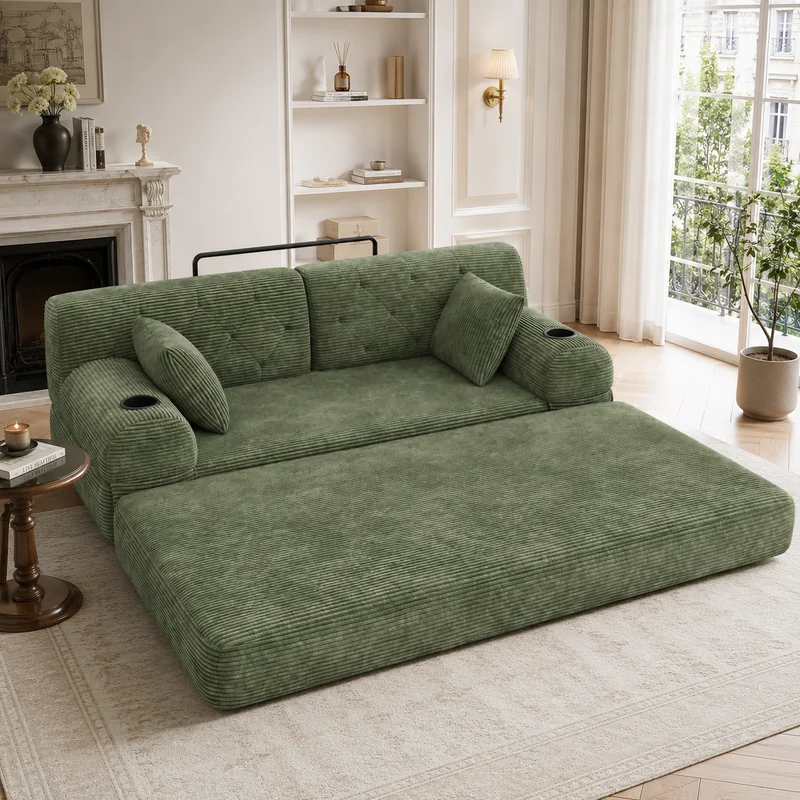 Canapé-lit convertible en velours côtelé vert sans montage 157x84cm ELEGANT VANITY ART