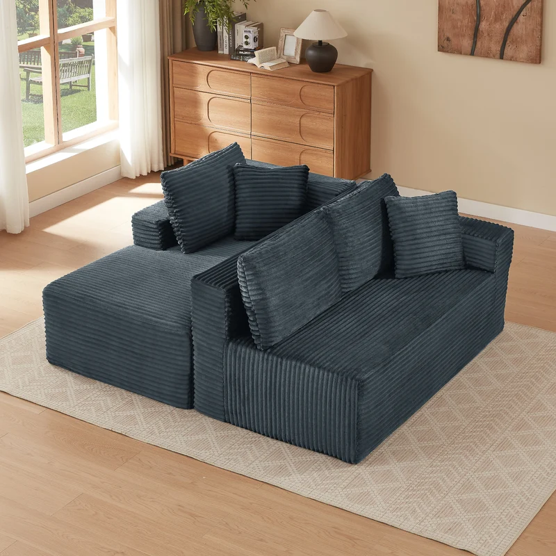 Canapé d'angle modulable 3 places, mousse mémoire, tissu gris foncé MOMENTUMONYX