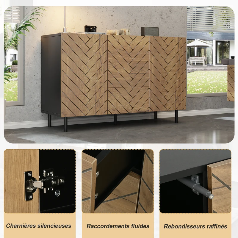 Buffet effet bois motif chevron 2 portes 3 tiroirs 120x40x76 cm ELEGANT TRAY SET