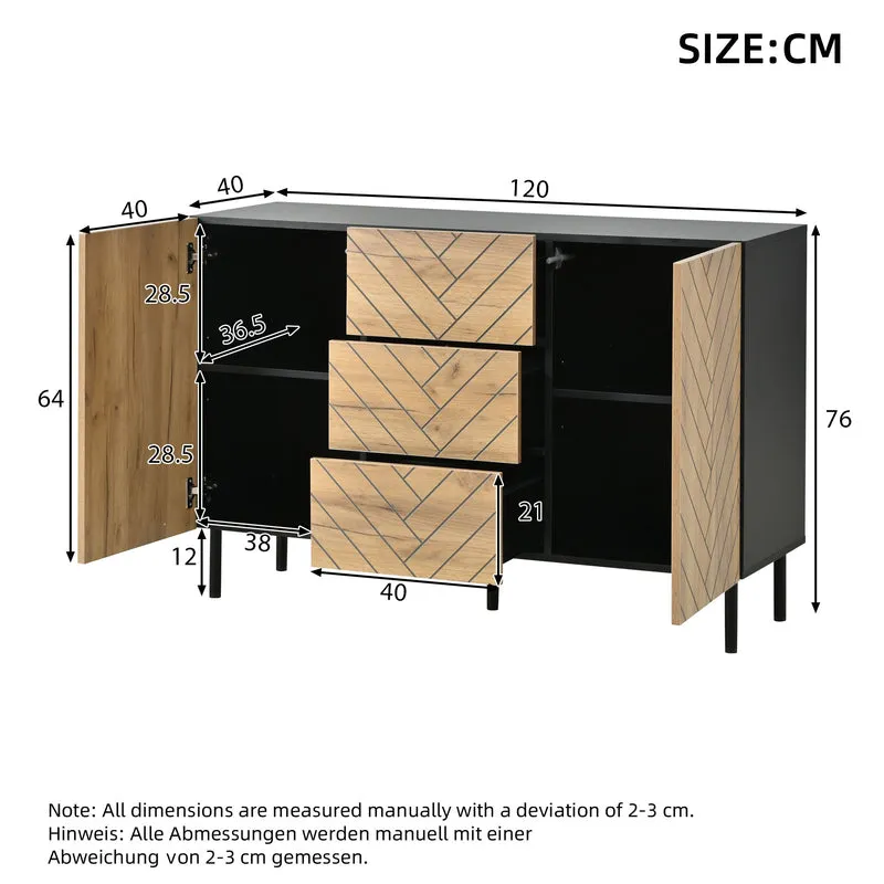 Buffet effet bois motif chevron 2 portes 3 tiroirs 120x40x76 cm ELEGANT TRAY SET